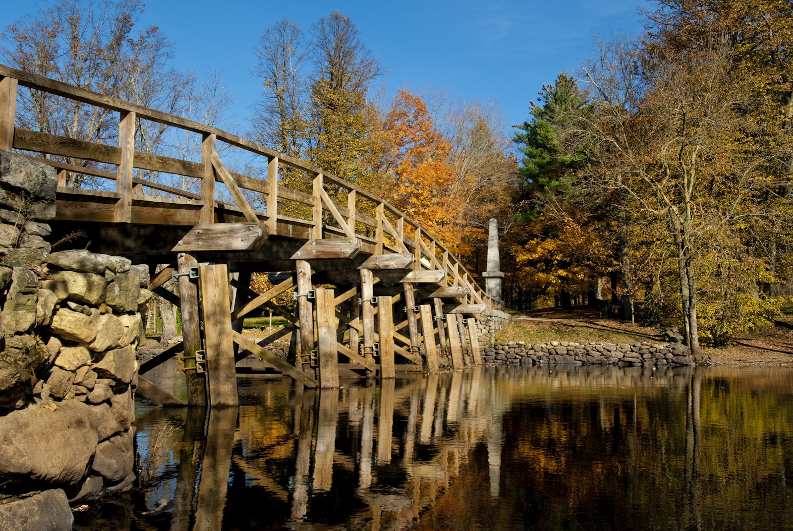 A wooden bridge over a river