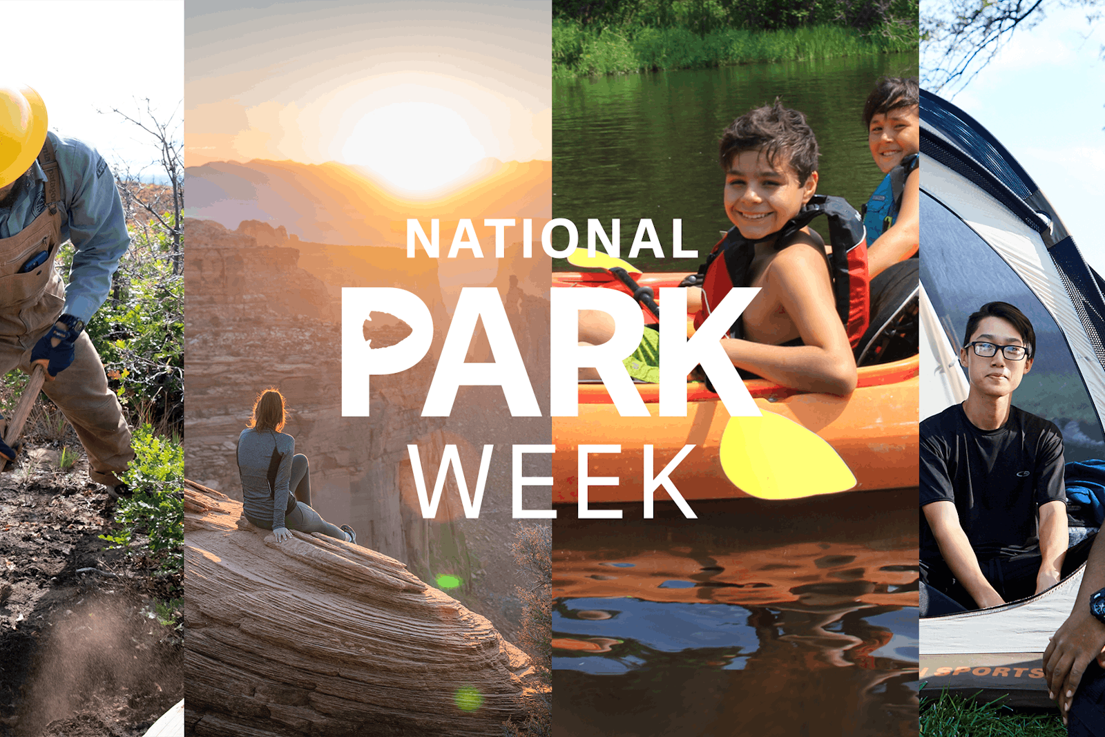 Four images in a collage. On top of the images, text reads "National Park Week"