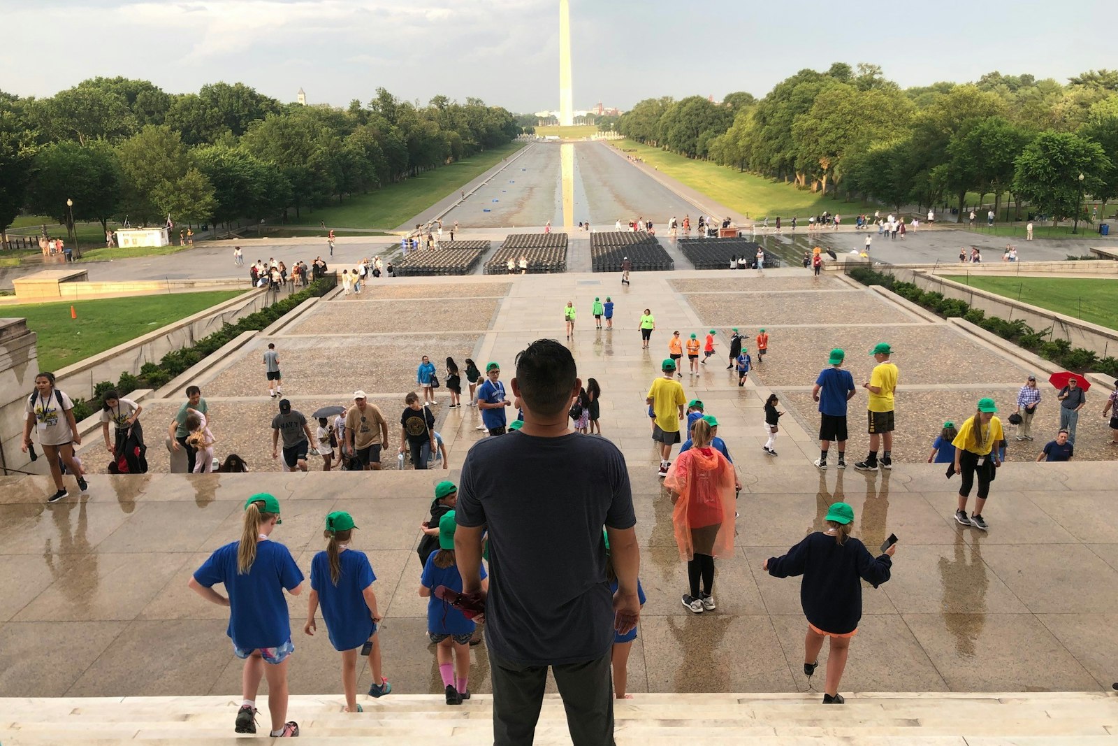Kyle looks out onto the National Mall from the Lincoln Memorial steps