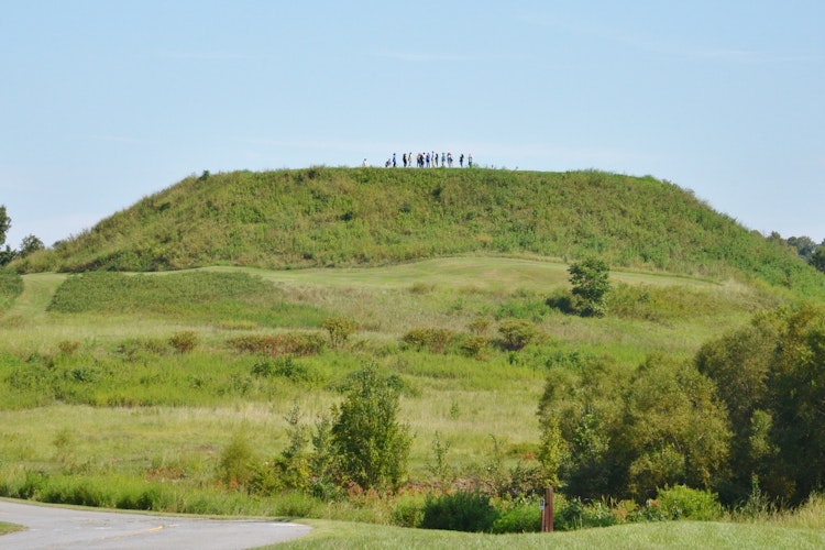 Earth mound covered in green grass