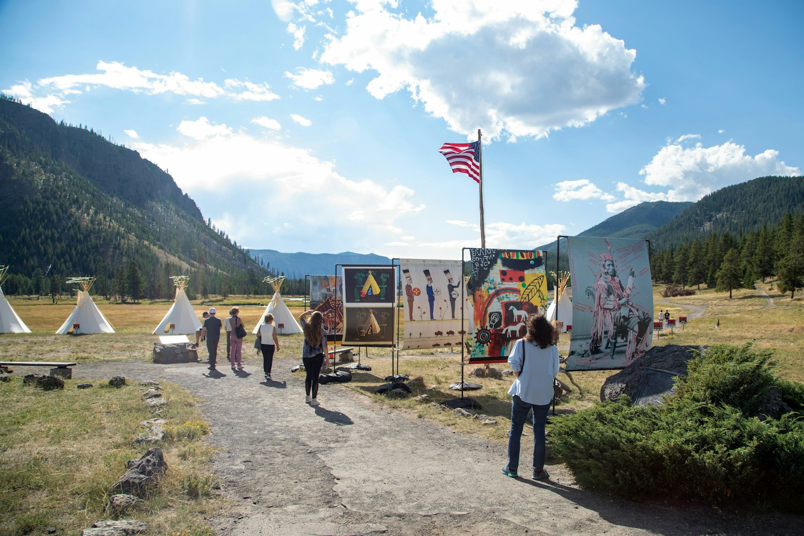 Art installation and teepees at Yellowstone National Park