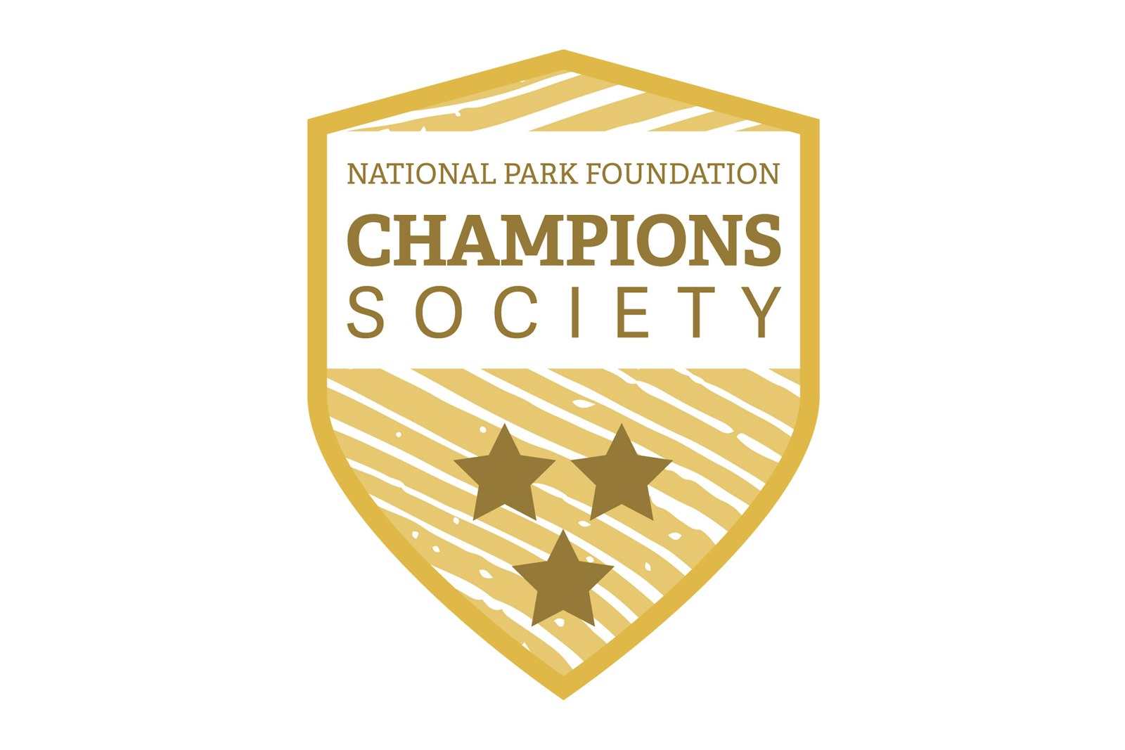 Illustration of a badge that reads "National Park Foundation, Champions Society" with 3 stars