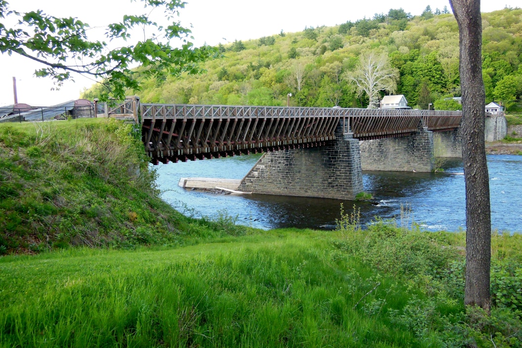A bridge stretches across a river