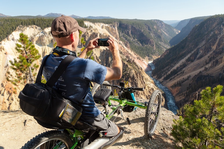 Photographing the Grand Canyon of the Yellowstone from an off-road wheelchair
