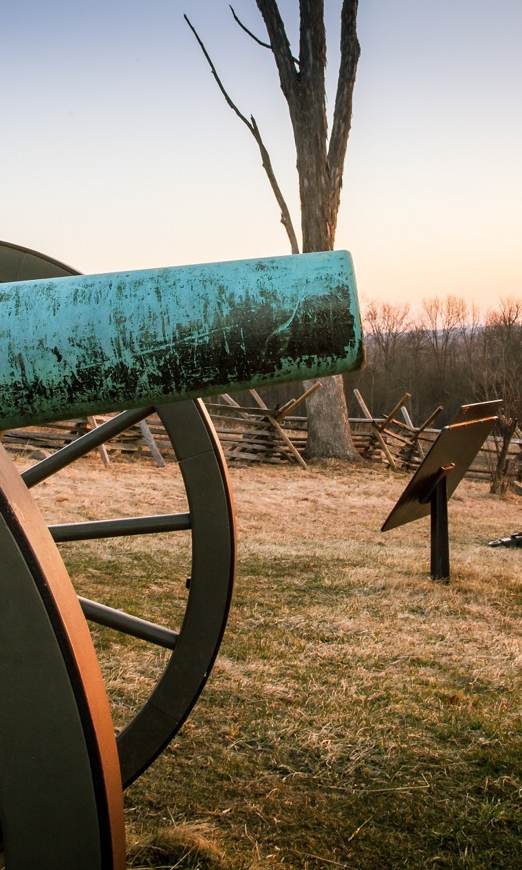 Historic cannons placed on a field