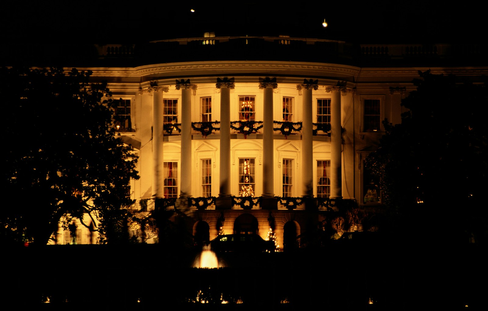 The White House lit up at night