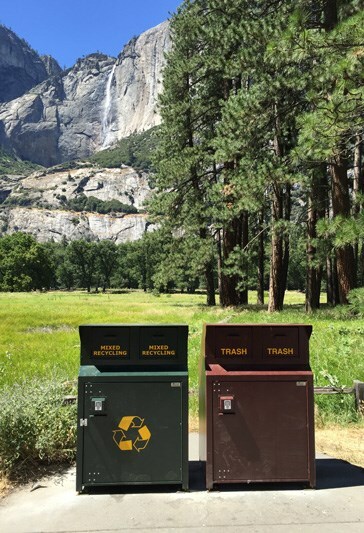 Recycling receptacles at the base of Yosemite