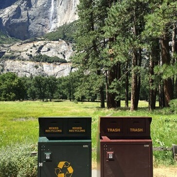 Recycling receptacles at the base of Yosemite